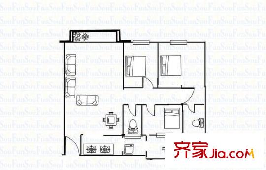 樂德居戶型圖三室兩廳戶型圖 3室2廳2衛(wèi)1廚