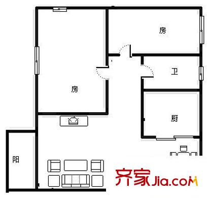建港花園戶型圖2室2廳戶型圖 2室2廳1衛(wèi)1廚