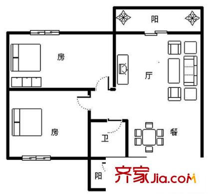南新二路小區(qū) 2室 戶型圖