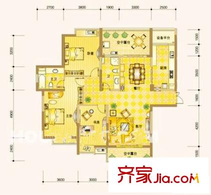 祈福湖濱花園戶型圖戶型圖 4室2廳2衛(wèi)1廚