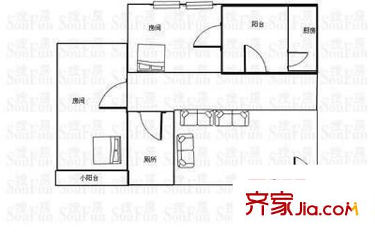 民富路小區(qū) 2室 戶型圖