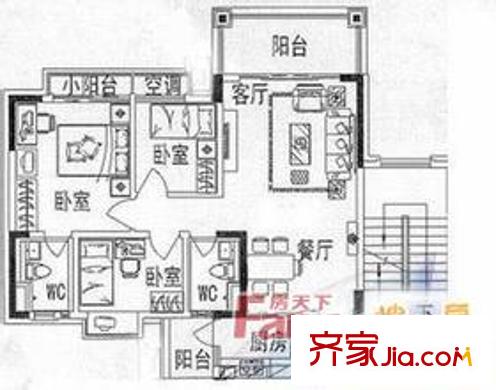 順德碧桂園中北區(qū)戶型圖3室2廳戶型圖 3室2廳2衛(wèi)1廚