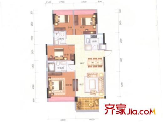力迅城筑南區(qū)4、5號(hào)樓偶數(shù)層01單位125平方米 4室2廳2衛(wèi)1廚