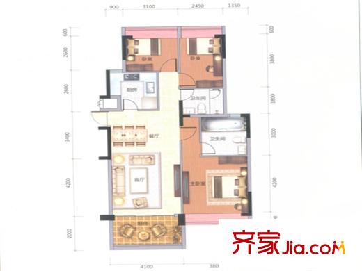 力迅城筑北區(qū)1~3號(hào)樓01單位117平方米 3室2廳1衛(wèi)1廚