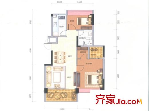 力迅城筑南區(qū)4、5號(hào)樓奇數(shù)層02單位90平方米 3室2廳1衛(wèi)1廚