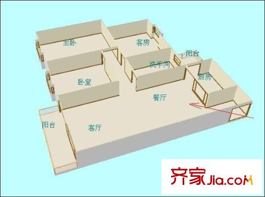 恒業(yè)豪庭戶型圖三室兩廳戶型圖 3室2廳1衛(wèi)1廚