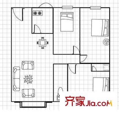 俊景花園B區(qū)戶型圖三室兩廳戶型圖 3室2廳2衛(wèi)1廚