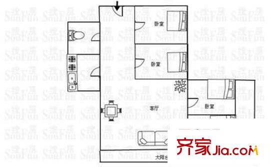民富路小區(qū) 3室 戶型圖