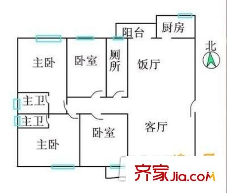 后龍西街小區(qū)戶型圖4室2廳戶型圖 4室2廳3衛(wèi)1廚