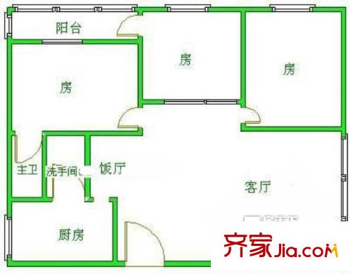 后龍西街小區(qū)戶型圖3室2廳戶型圖 3室2廳2衛(wèi)1廚