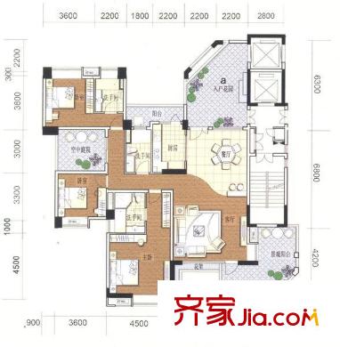 海畔嘉苑戶型圖7棟3-14層A 5室2廳3衛(wèi)1廚