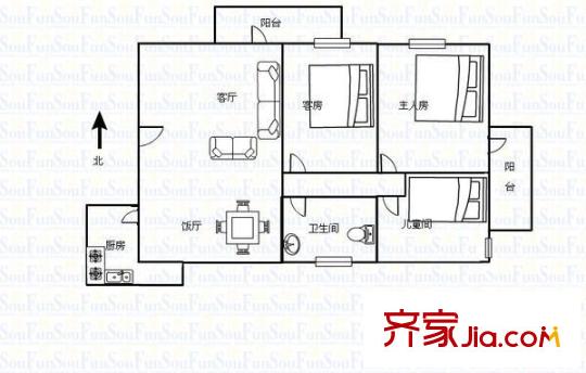 金葉花園 3室 戶型圖