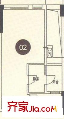金茂華美達廣場戶型圖3號樓標準層02-05 10-13戶型 1室1衛(wèi)1廚