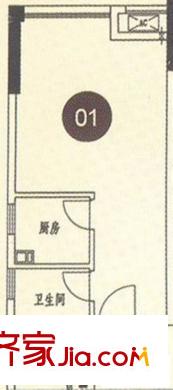 金茂華美達廣場戶型圖3號樓標準層01 06 09 14戶型 1室1衛(wèi)1廚