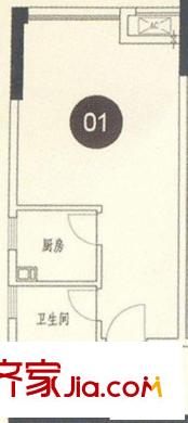 金茂華美達(dá)廣場(chǎng)戶型圖2號(hào)樓標(biāo)準(zhǔn)層01 06 09 14戶型 1室1衛(wèi)1廚