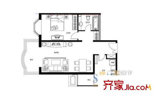 國信大廈戶型圖2室1廳 戶型圖 
