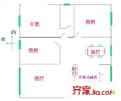 明福樓戶(hù)型圖3室2廳戶(hù)型圖 3室2廳1衛(wèi)1廚