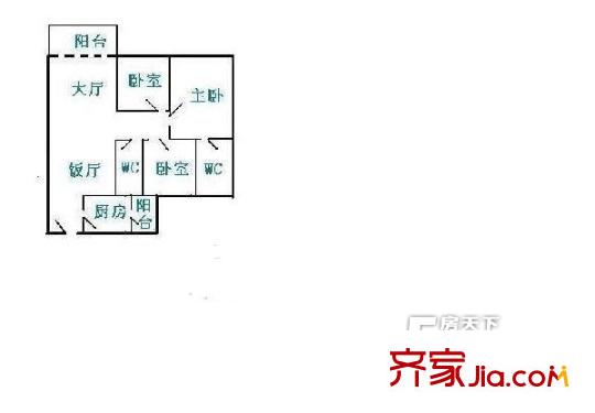 順德碧桂園中北區(qū)戶型圖3室2廳戶型圖 3室2廳2衛(wèi)1廚