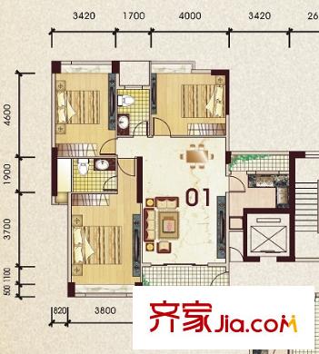 豪景新城觀景苑2與5號(hào)樓01、02戶型 3室2廳2衛(wèi)1廚