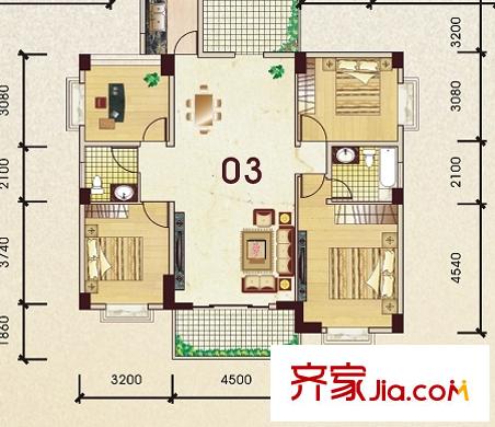 豪景新城觀景苑2與5號(hào)樓03戶型 4室2廳2衛(wèi)1廚