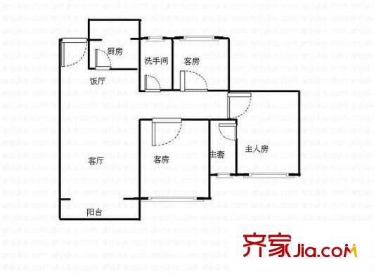 恒業(yè)豪庭戶型圖三室兩廳戶型圖 3室2廳2衛(wèi)1廚