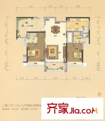 濱江1號(hào)13座03戶型 2室2廳2衛(wèi)1廚