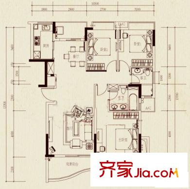 珠江科技數(shù)碼城凱越座4A-F座02單位 3室2廳2衛(wèi)1廚