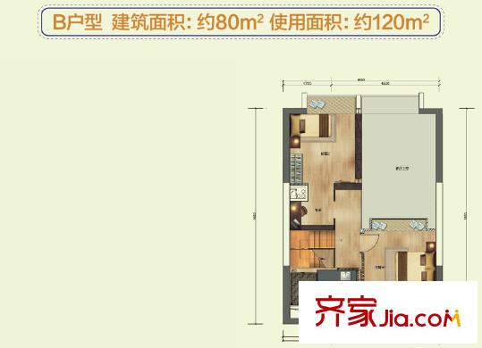 珠江科技數(shù)碼城B戶型二層（80平方米） 3室1衛(wèi)