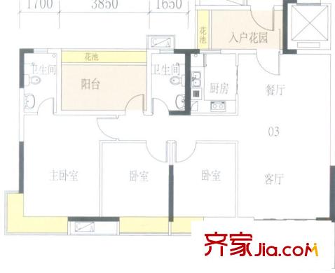 星御名都戶(hù)型圖3室2廳戶(hù)型圖 3室2廳2衛(wèi)1廚