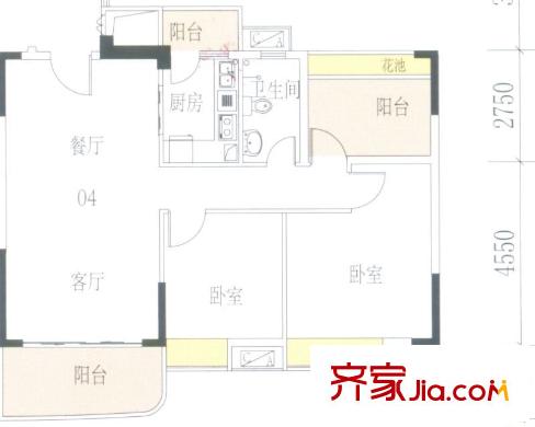 星御名都戶(hù)型圖C棟3-16層04單位 3室2廳1衛(wèi)1廚