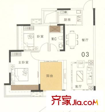 唯美尚筑戶型圖C2 03戶 2室1廳1衛(wèi)1廚