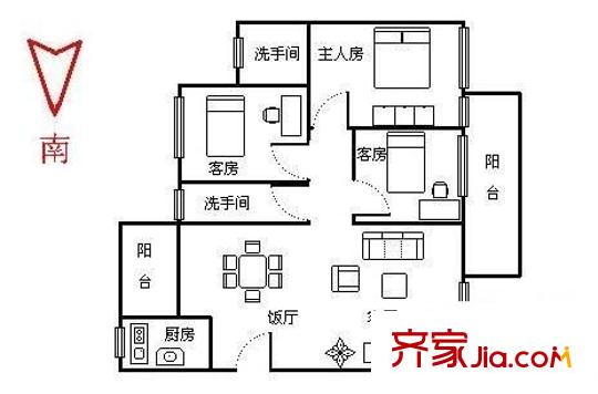 龍園小區(qū)戶(hù)型圖三室一廳戶(hù)型圖 3室1廳1衛(wèi)1廚