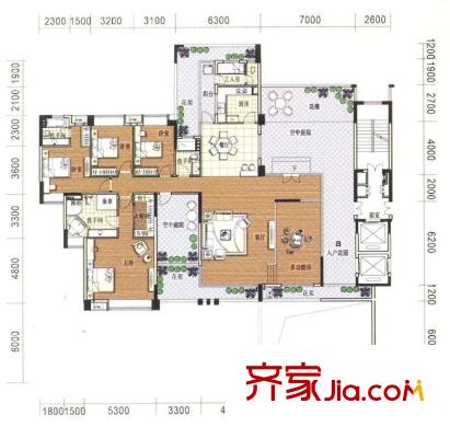 海畔嘉苑戶型圖10棟偶數(shù)層A01 5室2廳