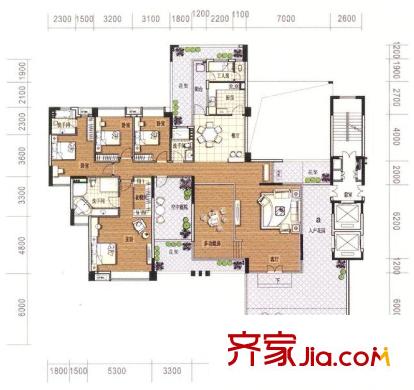 海畔嘉苑戶型圖10棟奇數(shù)層A01 5室2廳