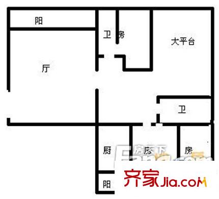 富善花園戶型圖3室1廳戶型圖 3室1廳1衛(wèi)1廚