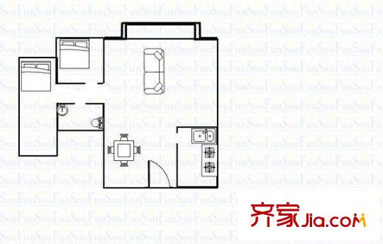 金葉花園 2室 戶型圖