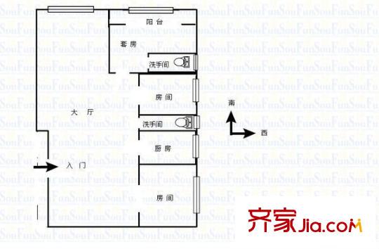 親仁紅棉大廈戶型圖紅棉大廈（親仁） 3室 戶型圖 3室2廳1衛(wèi)1廚