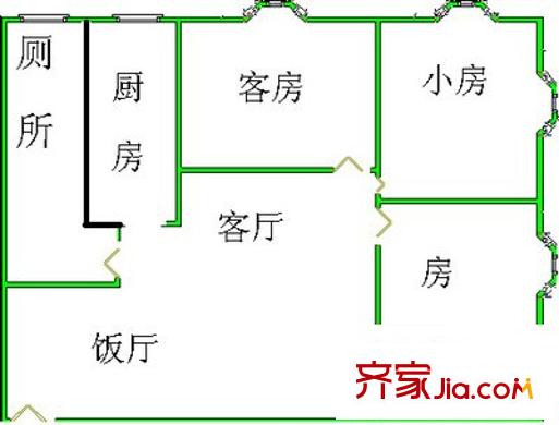 龍珠花園戶型圖兩室一廳戶型圖 2室1廳1衛(wèi)1廚