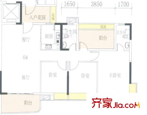 星御名都戶(hù)型圖3室2廳戶(hù)型圖 3室2廳2衛(wèi)1廚