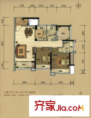 濱江1號(hào)1座04戶型 2室2廳2衛(wèi)1廚