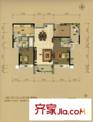 濱江1號(hào)12座03戶型 2室2廳2衛(wèi)1廚