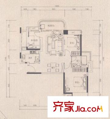 珠江科技數(shù)碼城凱悅庭AB座03單位 3室2廳1衛(wèi)1廚