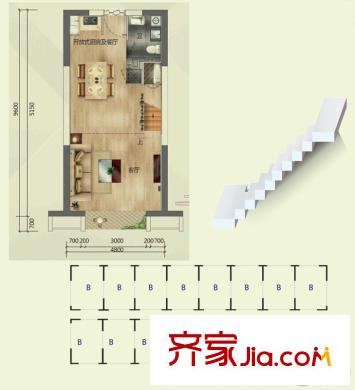珠江科技數(shù)碼城A戶型首層（55平方米） 2室2廳1衛(wèi)1廚