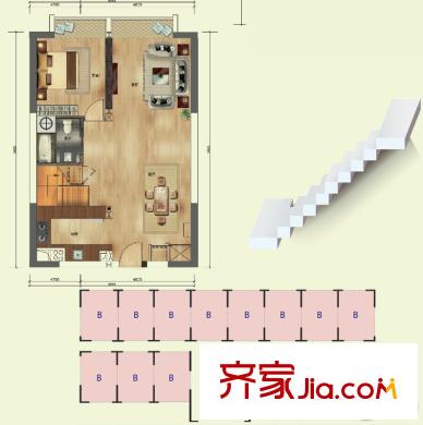 珠江科技數(shù)碼城四期新品LOFTB戶型首層（80平方米） 3室2廳1衛(wèi)1廚