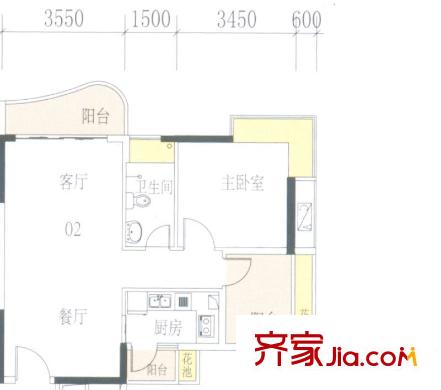 星御名都戶(hù)型圖B棟4-21層02單位 2室2廳1衛(wèi)1廚