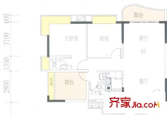 星御名都戶(hù)型圖2室2廳戶(hù)型圖 2室2廳1衛(wèi)1廚