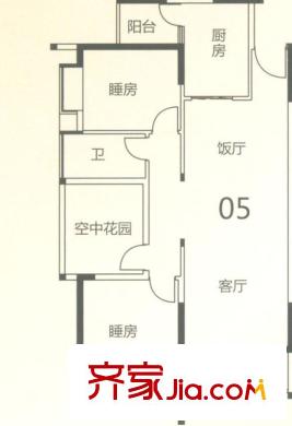 頤澳公園印象戶型圖1座05單元 2室2廳1衛(wèi)1廚