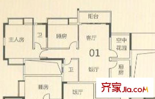 頤澳公園印象戶型圖2座01單元 2室2廳2衛(wèi)1廚