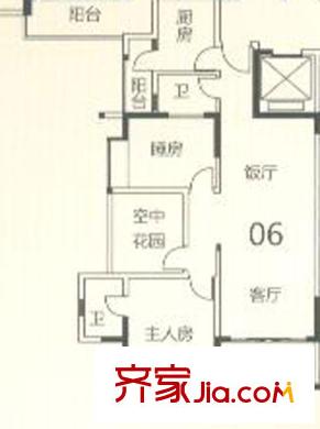 頤澳公園印象戶型圖2座06單元 2室2廳2衛(wèi)1廚