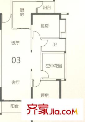 頤澳公園印象戶型圖1座03單元 2室2廳1衛(wèi)1廚